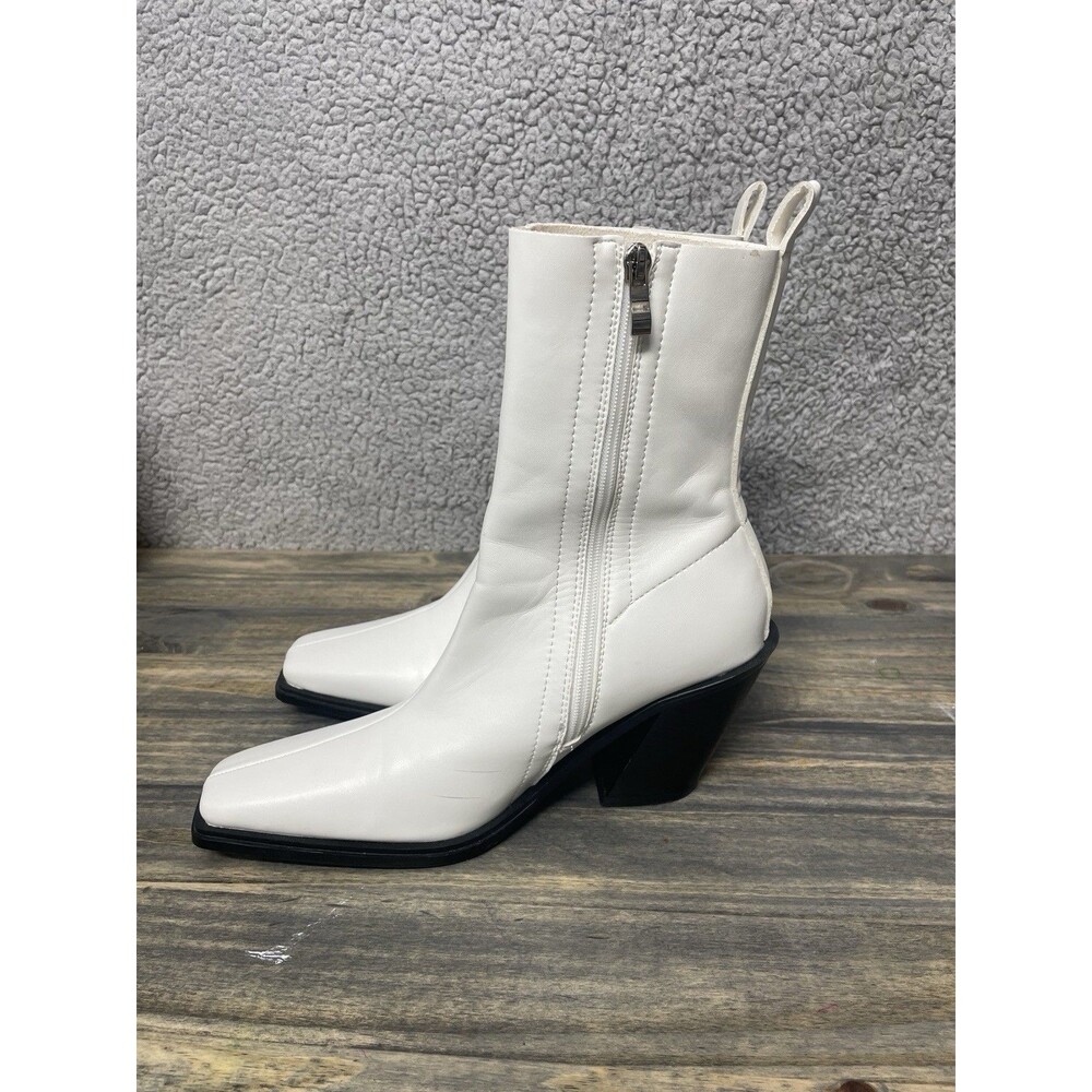 NASTYGAL Contrast Ivory/Black Faux Leather High Ankle Heel Boots Size 7